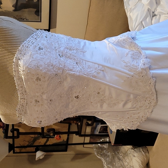 Wedding dress full chapel train 4 pcs beaded applique embroidery strapless - Picture 4 of 17